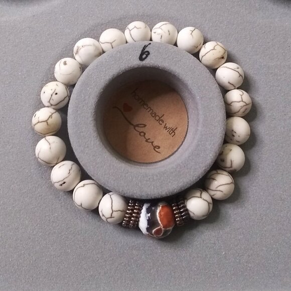 ๐๐๐ 3/$25! Unisex Tom/Boy Bracelet - Small Wrist - Howlite + Fire Agate Beads - Picture 3 of 6